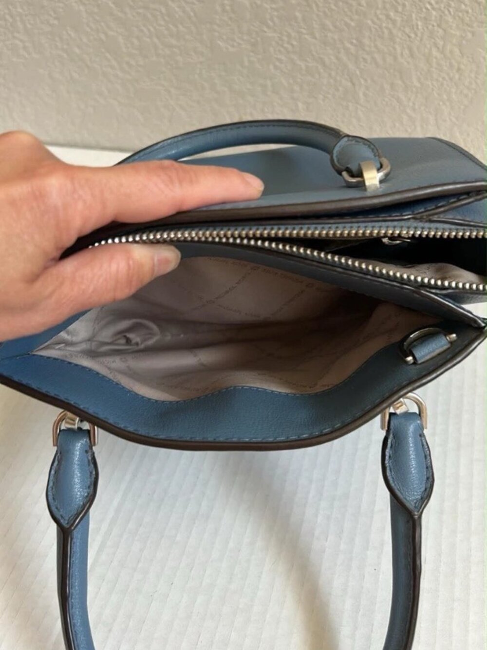Michael Kors Ellis Small Convertible Leather Shoulder Bag - Denim Blue - Picture 8 of 10